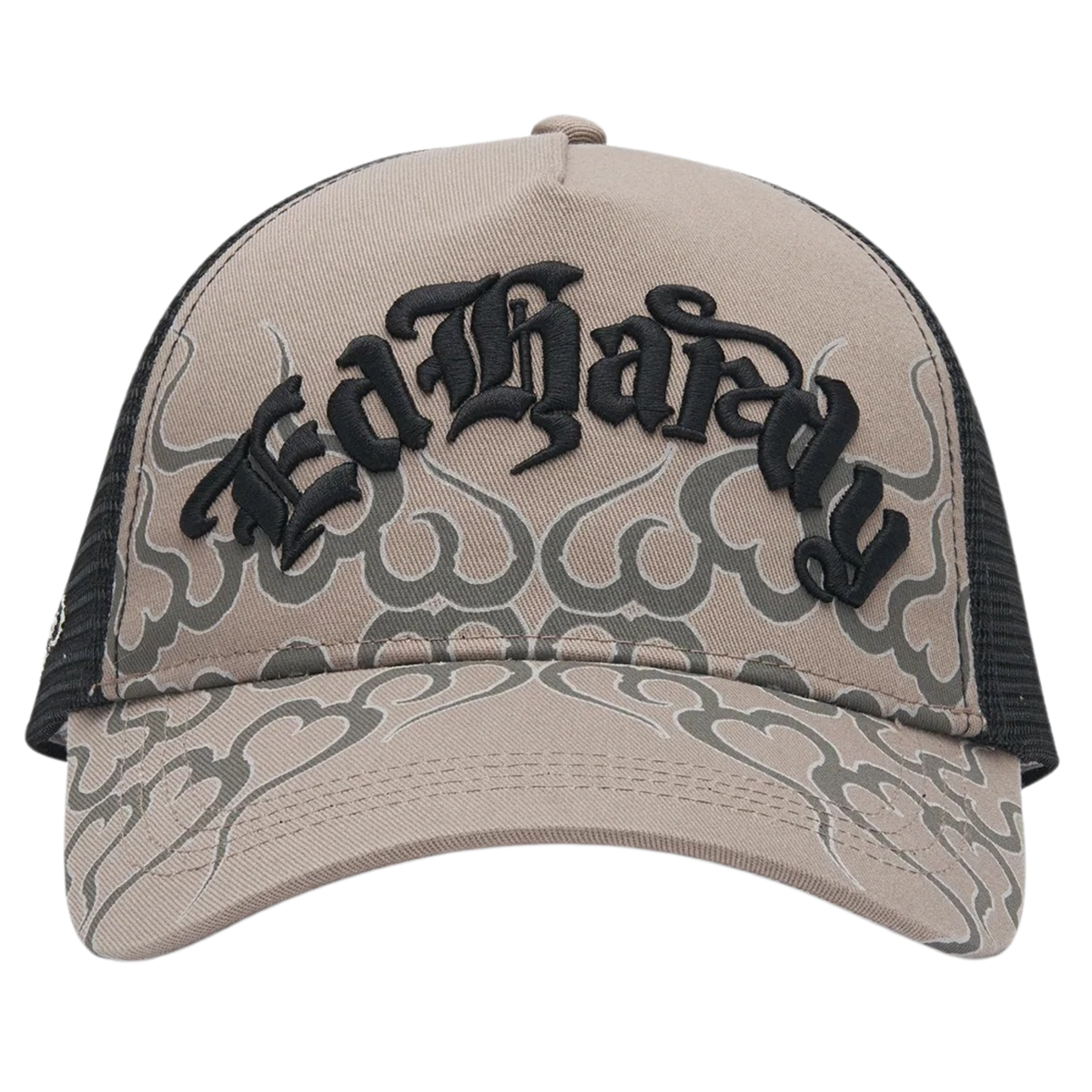 Ed Hardy Flaming Ed Hardy 5 Panel Grey Trucker Cap - OnSize