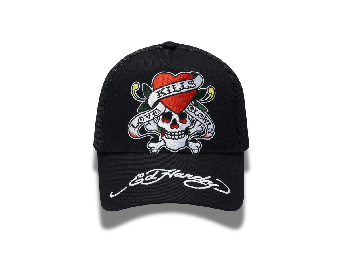 Ed Hardy Love-Slowly Twill Front Mesh Trucker Cap - OnSize