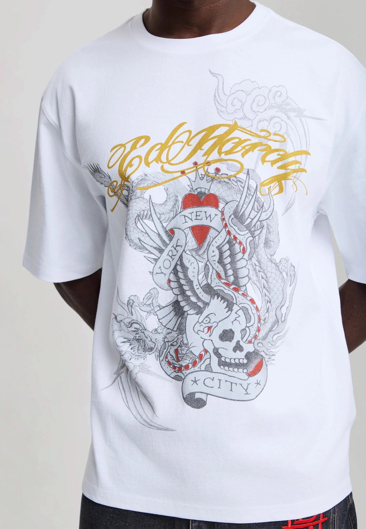 Ed Hardy Storming New York Graphic Relaxed T-Shirt White - OnSize