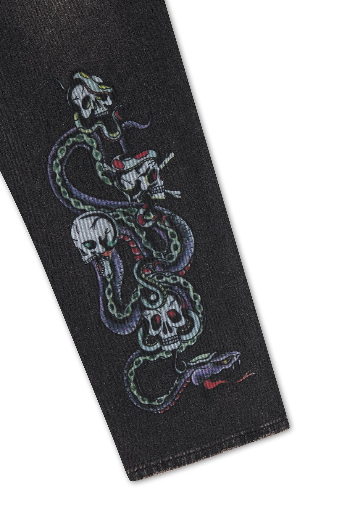 Ed Hardy Serpent Skull Graphic Relaxed Jeans Washed Black - OnSize