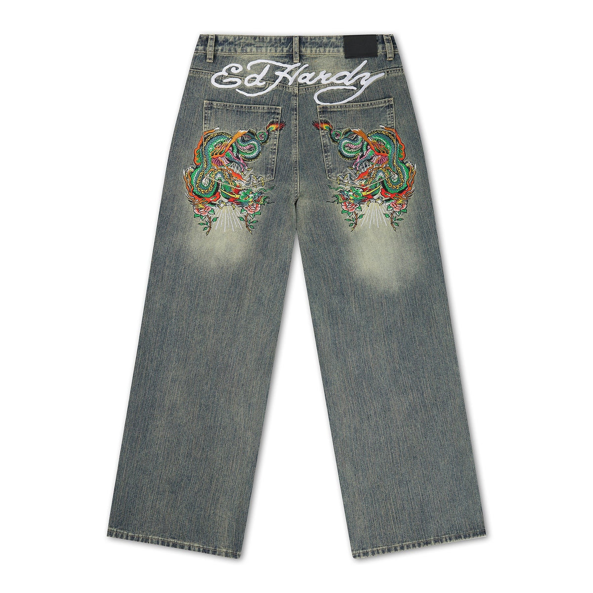 Ed Hardy Slithering Dragon Embroidered Xxtra Jeans Light Blue - OnSize