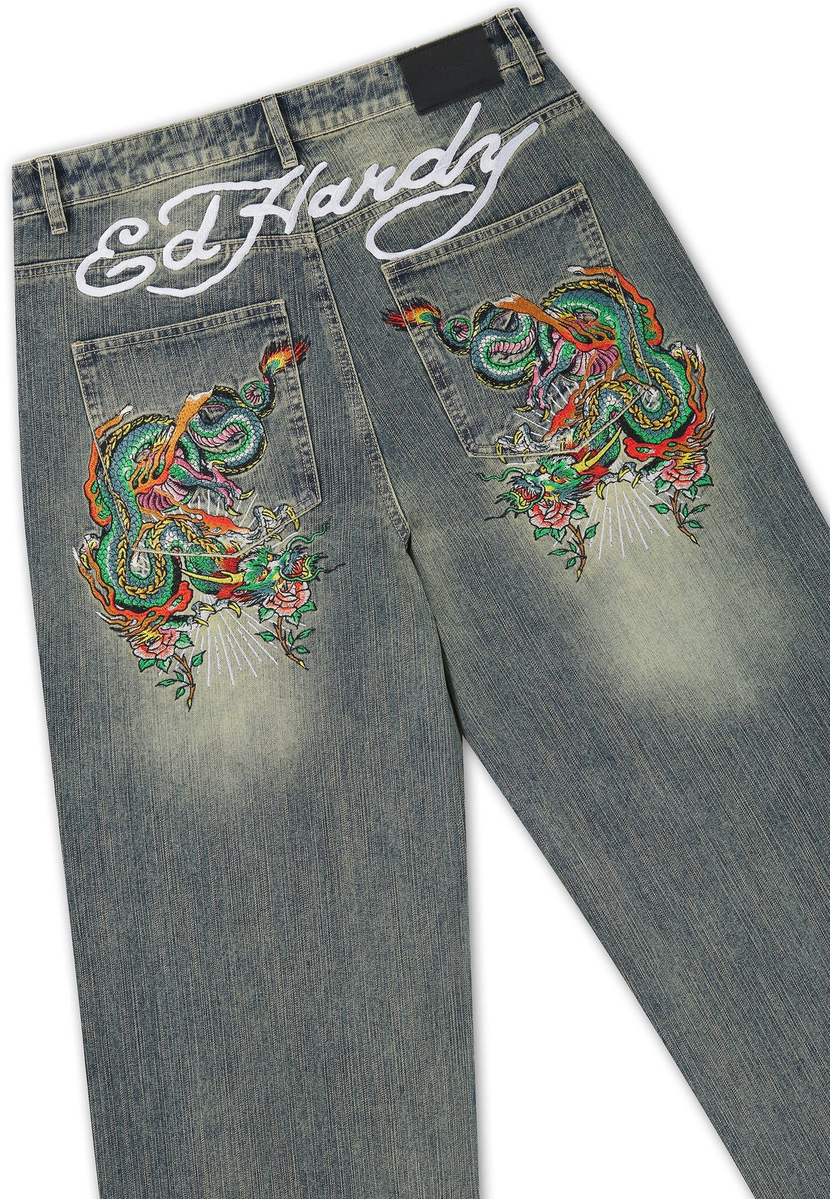 Ed Hardy Slithering Dragon Embroidered Xxtra Jeans Light Blue - OnSize