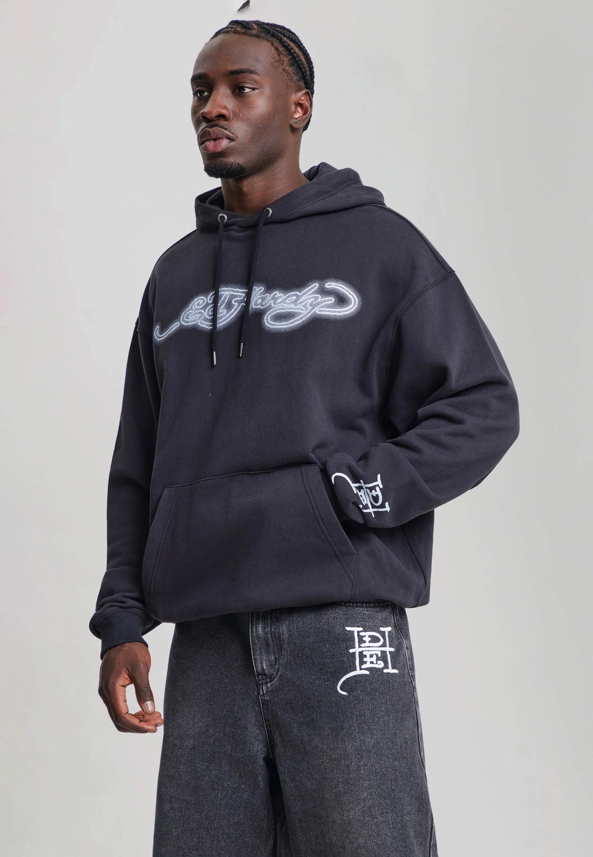Ed Hardy Dead Or Alive Diamante Relaxed Hoodie Black - OnSize