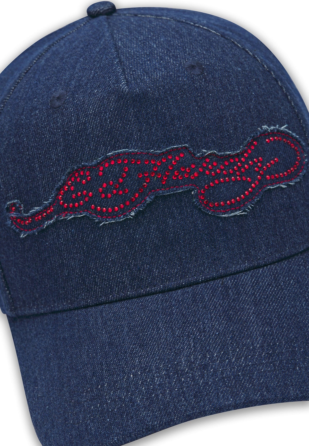Ed Hardy Diamante Applique Indigo Denim 5 Panel Indigo Trucker Cap - OnSize