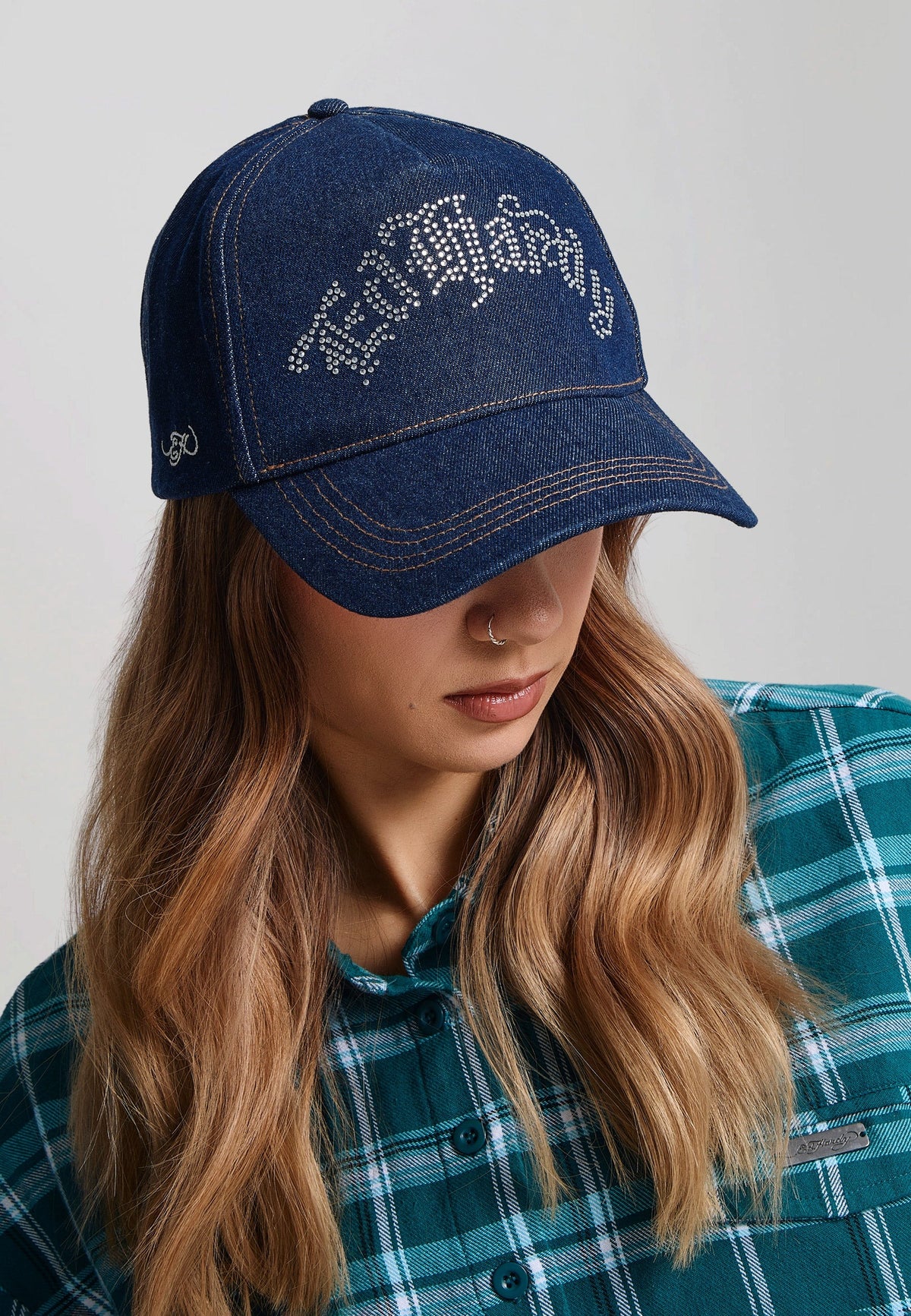 Ed Hardy Diamante Gothic 5 Panel Indigo Trucker Cap - OnSize