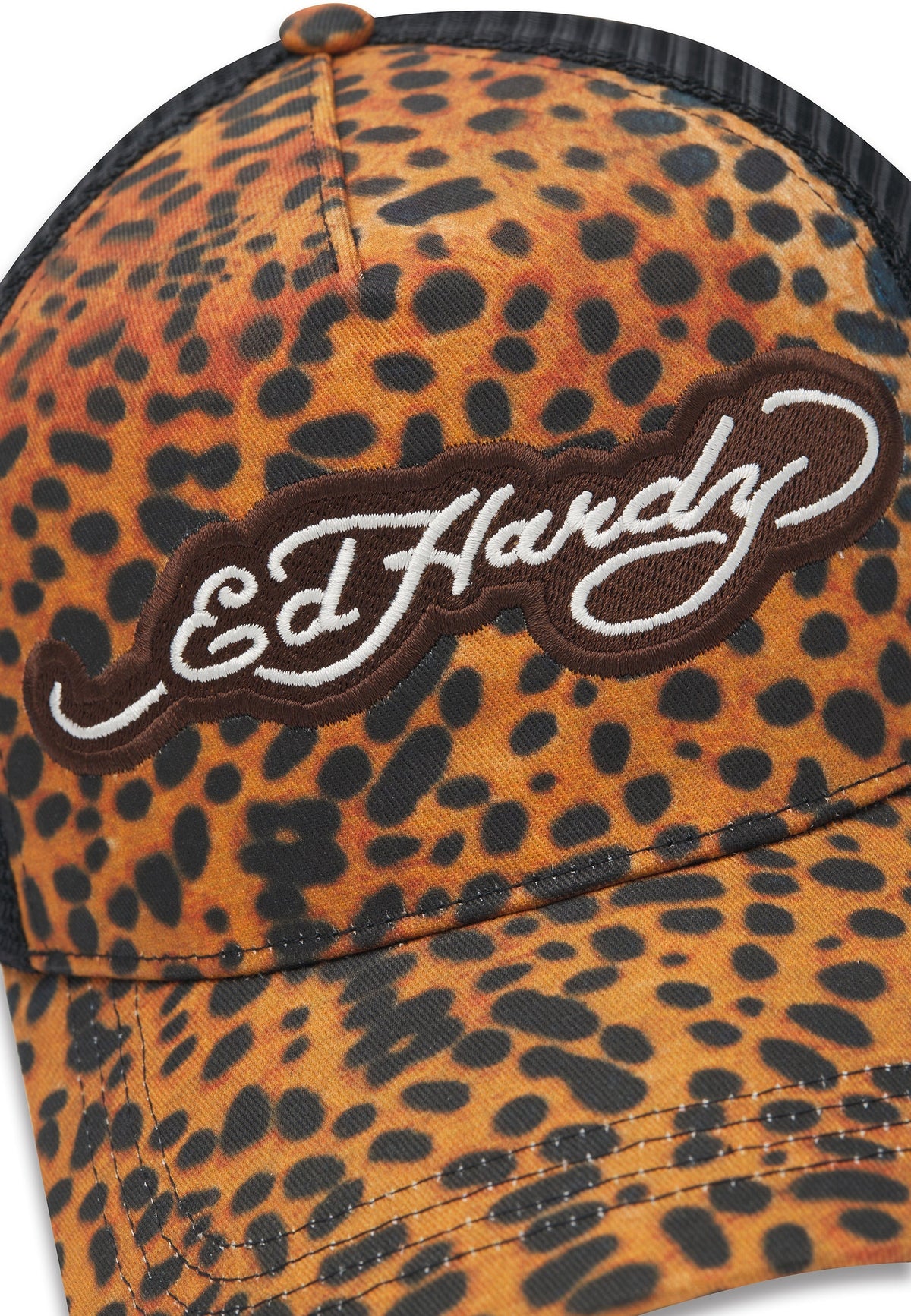 Ed Hardy Leopard Print 5 Panel Brown Trucker Cap - OnSize