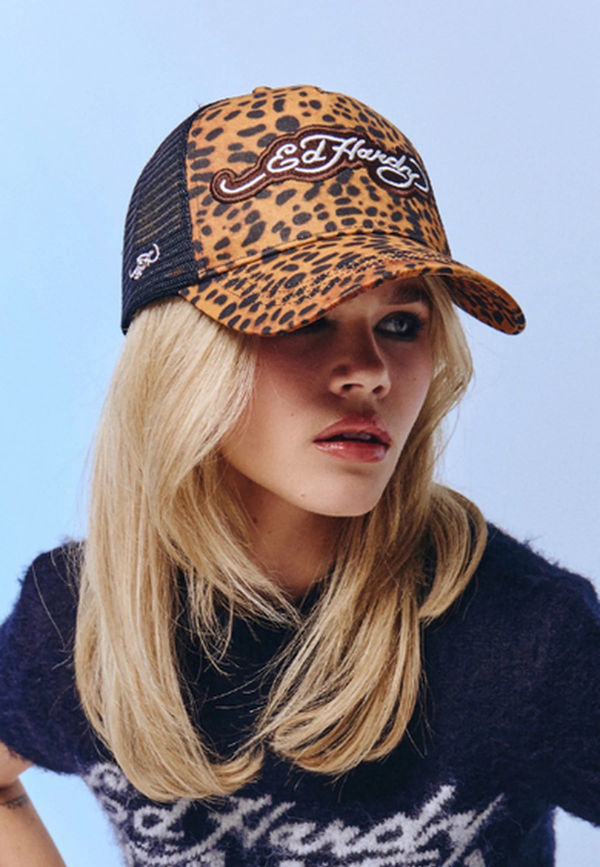 Ed Hardy Leopard Print 5 Panel Brown Trucker Cap - OnSize
