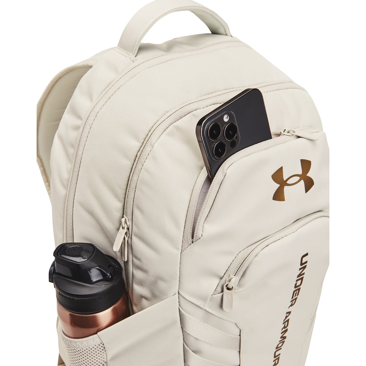 Under Armour UA Hustle 6.0 Pro Backpack Summit White Metallic Gold - OnSize