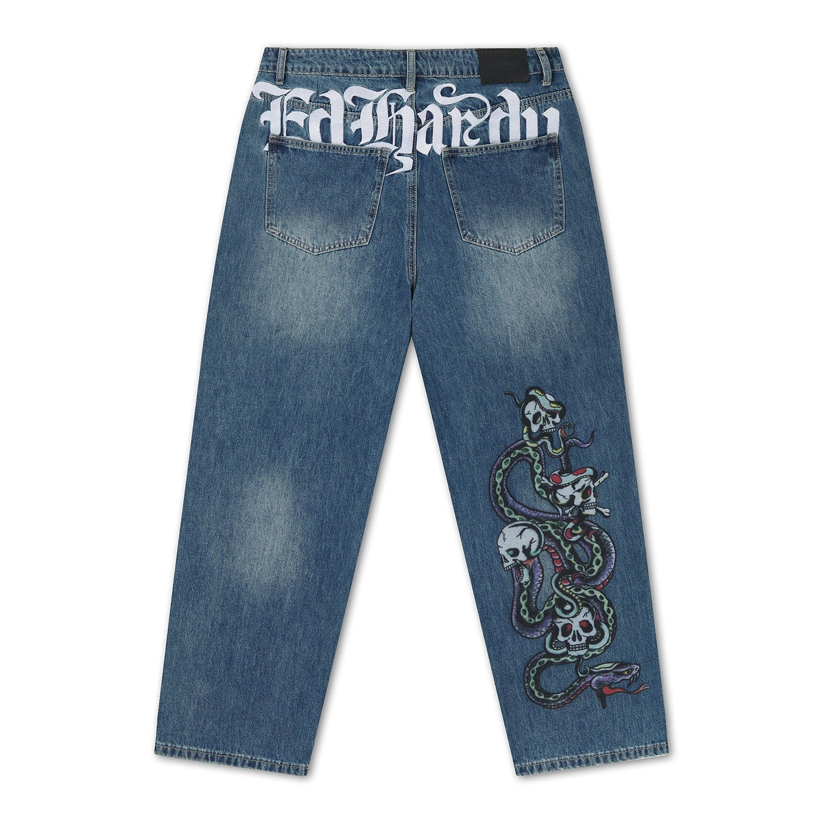 Ed Hardy Serpent Skull Graphic Relaxed Jeans Mid Blue - OnSize