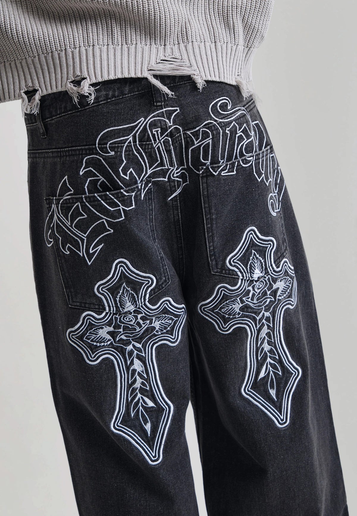 Ed Hardy Gothic Contrast Cross Xxtra Jeans Washed Black - OnSize