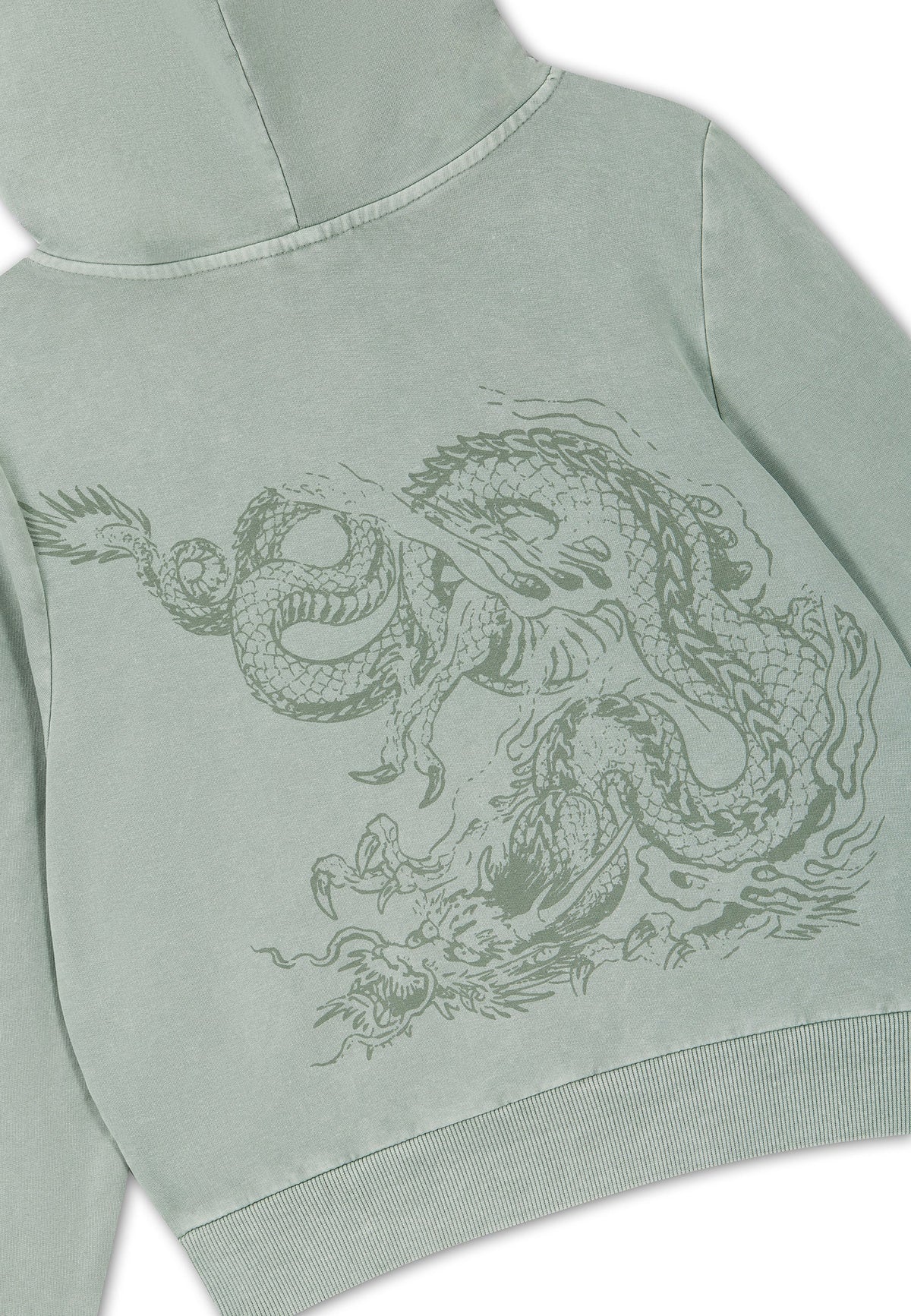 Ed Hardy Multi Tattoo Fitted Zip Thru Acid Wash Hoodie Sage - OnSize