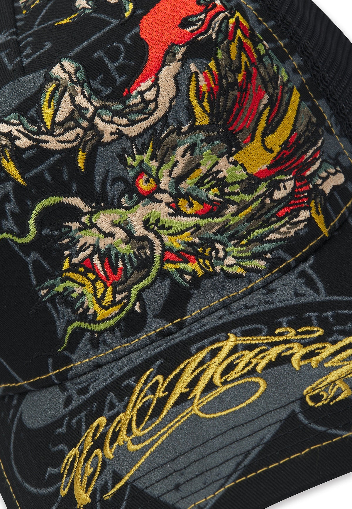 Ed Hardy Crawling Dragon 5 Panel Black Trucker Cap - OnSize