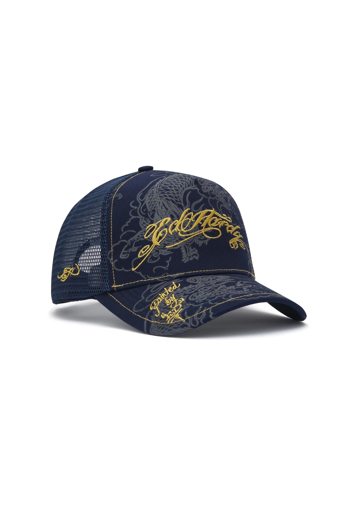 Ed Hardy Outline Dragons 5 Panel Navy Trucker Cap - OnSize