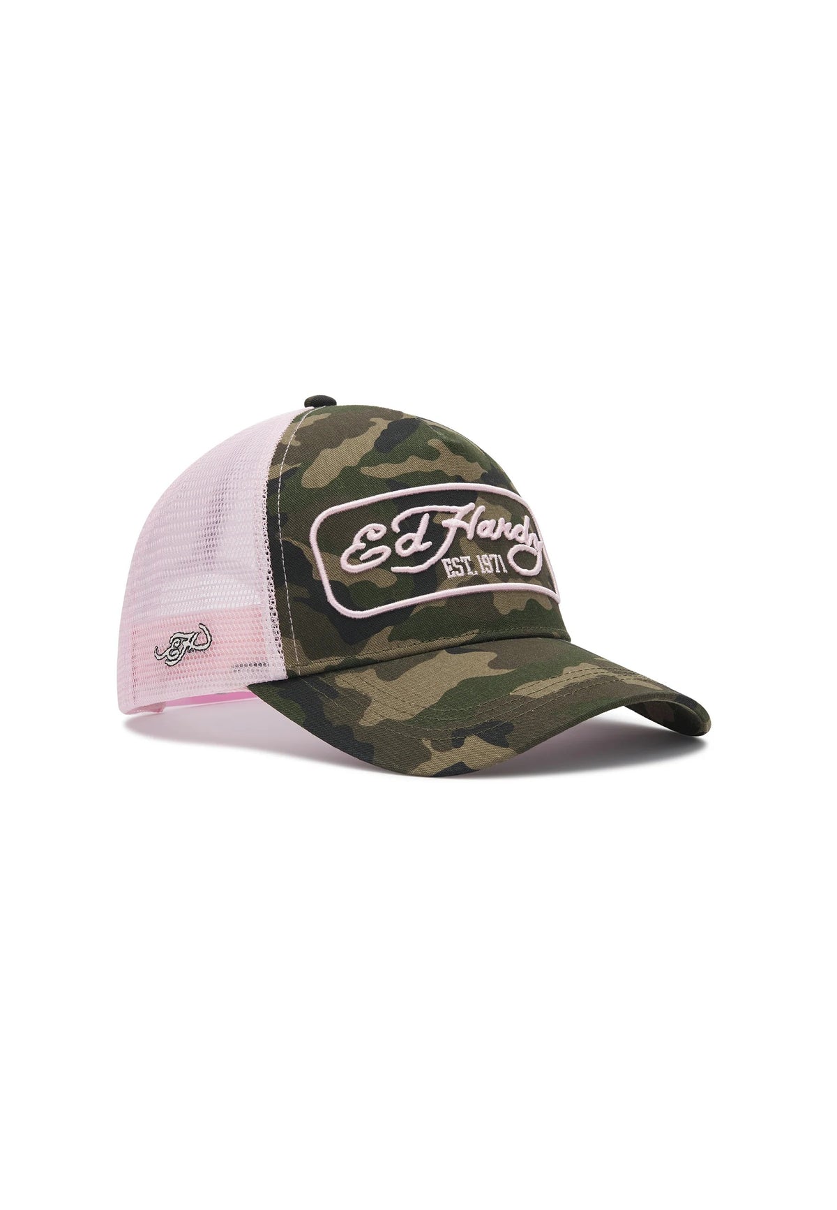 Ed Hardy 1971 Camo 5 Panel Green Trucker Cap - OnSize